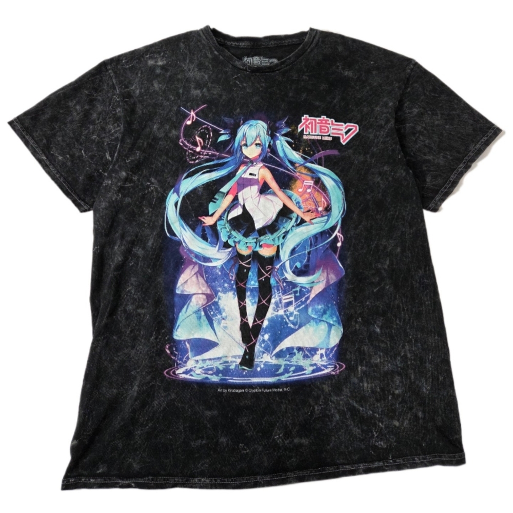 Hatsune Miku Men's Black Graphic Print 100% Cotton T-Shirt Size M Anime Music